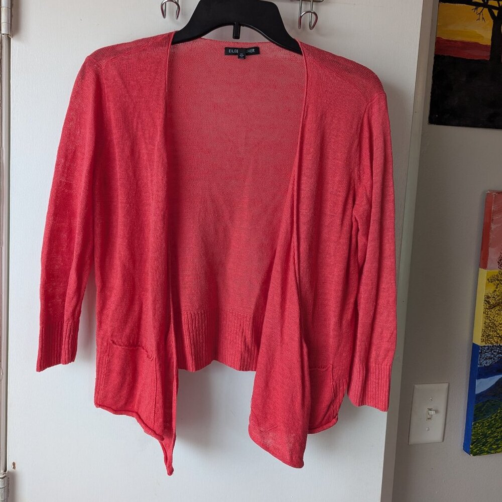 Eileen Fisher 100% Linen Carigan Open Front Flowy Size XS